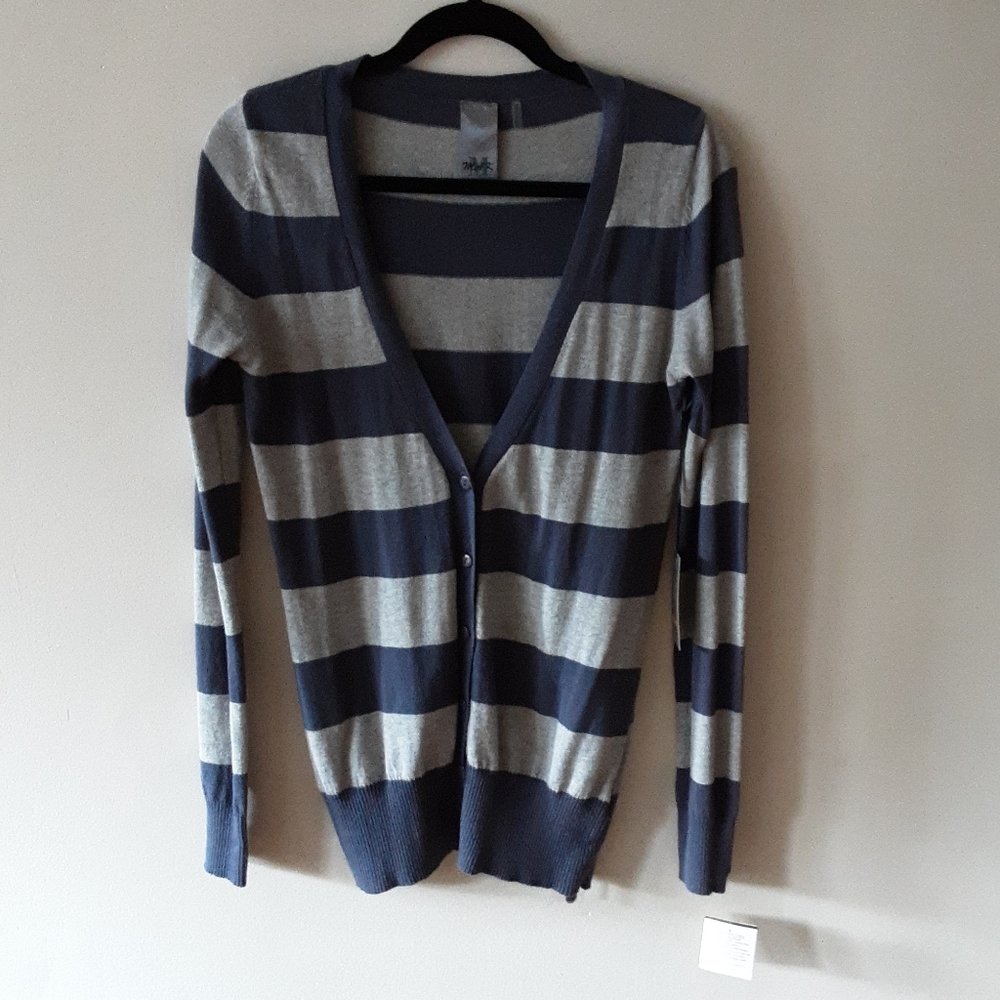 Rugby Striped Blue and Gray Cotton Cardigan